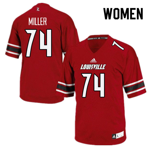 Women #74 Eric Miller Louisville Cardinals College Football Jerseys Stitched Sale-Red - Click Image to Close